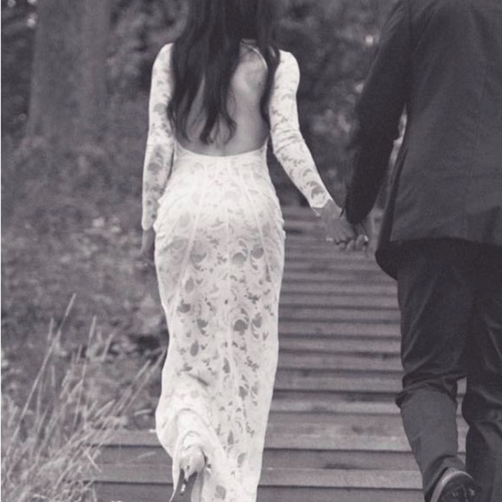 H&M White Long Sleeve Lace Dress